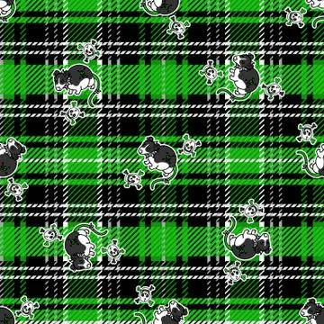 Cute rat on plaid background vector pattern. Grungy alternative checkered home イラスト素材