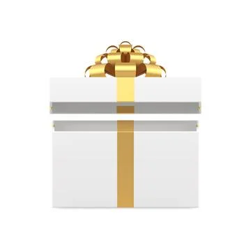Cute realistic rectangle wrapped white gift box with open cap unpacking 3d .. Stock Illustration