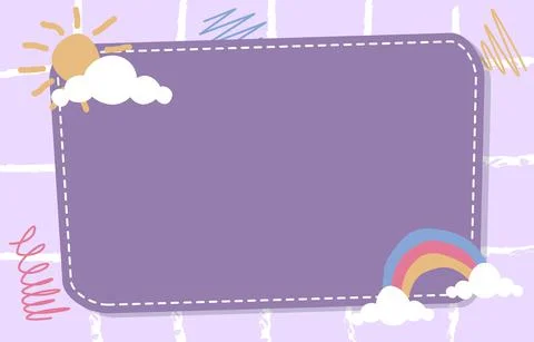 Cute Rectangle Note Frame Background Sun Rainbow Cloud 스톡 일러스트