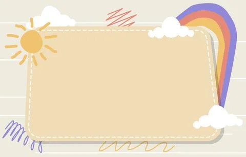 Cute Rectangle Note Frame Background Sun Rainbow Cloud Stock Illustration