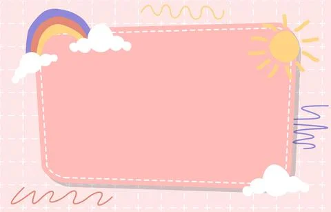 Cute Rectangle Note Frame Background Sun Rainbow Cloud Stock Illustration