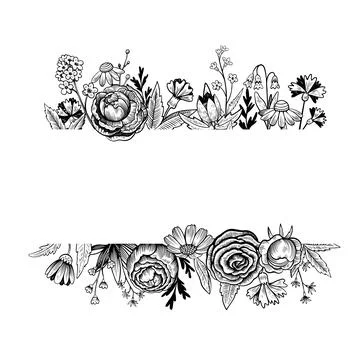 Cute rectangular vintage floral frame. Hand drawn illustration in engraving Stock Illustration