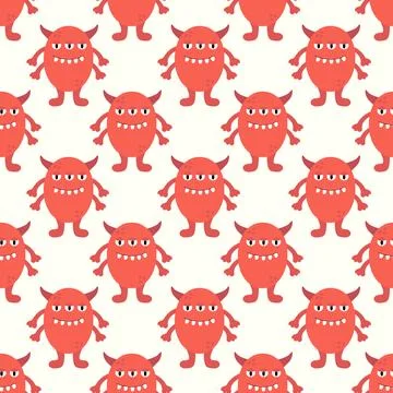 Cute red alien or monster seamless pattern. Kids design. Illustrazione stock