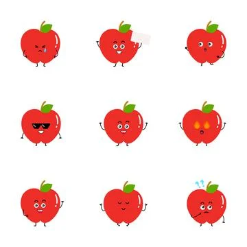 Cute red apple character. collection of isolated cartoon illustrations イラスト素材