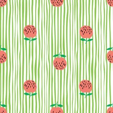 Cute red apples seamless pattern on stripes background. Botanical print. Stock Illustration