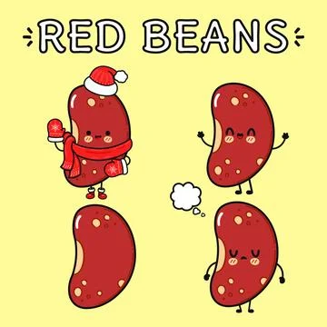 Cute red bean characters with different emotions and winter accessories Stock-Illustration
