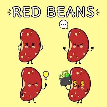 Cute red bean characters expressing different emotions and ideas Stock-Illustration