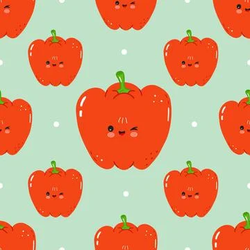 Cute red bell pepper characters seamless pattern Stock Illustration