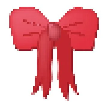 Cute red bow on white background, cartoon style pixel bow, satin ribbon Illustrazione stock