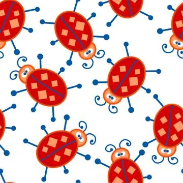 Cute red bugs in a seamless pattern Illustrazione stock