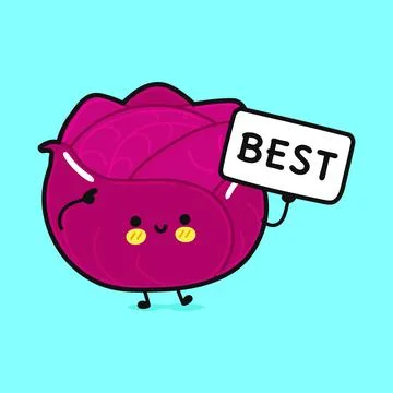 Cute Red Cabbage with poster best. Vector hand drawn cartoon kawaii charact.. Stock Illustration