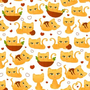 Cute red cat in different poses seamless pattern for children bedding or text Illustrazione stock
