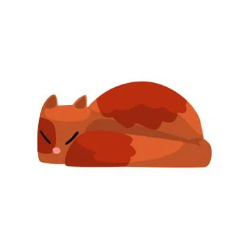 Cute red cat sleeping, funny pet character, furry human friend vector Stock Illustration