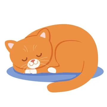 Cute red cat sleeping. Kitty asleep. Kitten relaxing. Flat vector cartoon Illustrazione stock