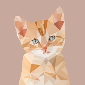 Cute red cat in the style of low-poly. A beautiful cat on a beige background Illustrazione stock