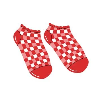 Cute red checked ankle socks hanging on clothesline winter Christmas vector.. Stock Illustration