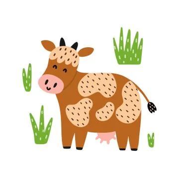 Cute red cow isolated element. Funny farm animal print for kids Stock Illustration