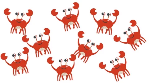 Cute Red Crab Seamless Pattern Background with Smiling Cartoon Sea Life Animals Stock Footage 345539232