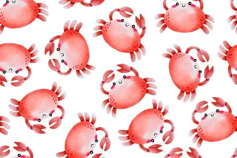 Cute red crab seamless pattern for summer beach party kids birthday nautica.. Stock Illustration