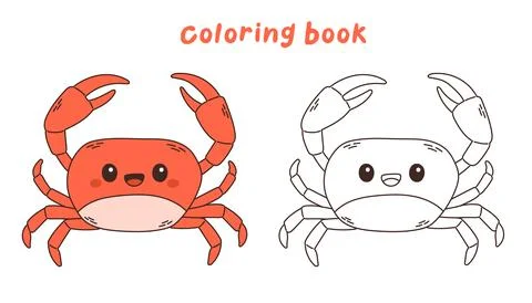 Cute red crab vector illustration undersea, sea life coloring book or coloring Stock Illustration