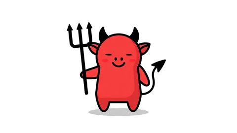 Cute red devil holding a trident 2D animation for Halloween mobile game UI 動画素材 342094796