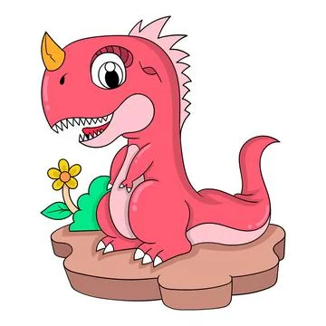 Cute red dinosaur smiling friendly, doodle icon image kawaii Stock Illustration