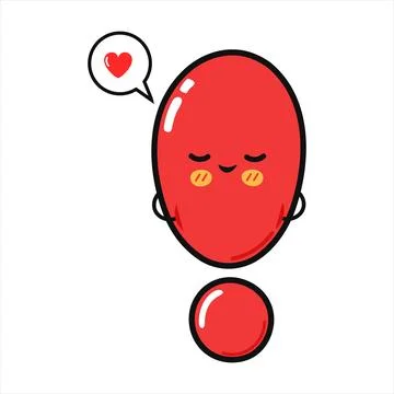 Cute red exclamation mark character with heart speech bubble Stock Illustration