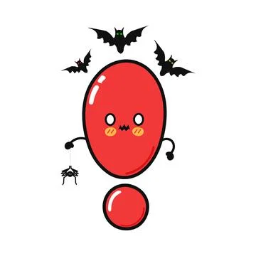 Cute red exclamation mark character with bats and spider イラスト素材