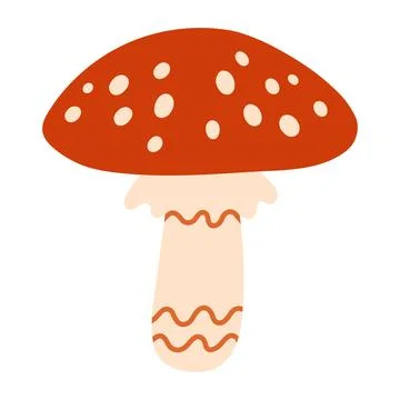 Cute red fly agaric toadstool mushroom vector isolated on white. Great for Stock Illustration