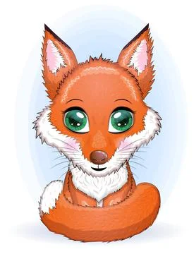 Cute red fox with a fluffy tail, children's theme Stock Illustration