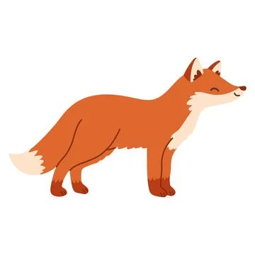Cute red fox standing vector illustration. Flat design woodland predator icon Stock Illustration