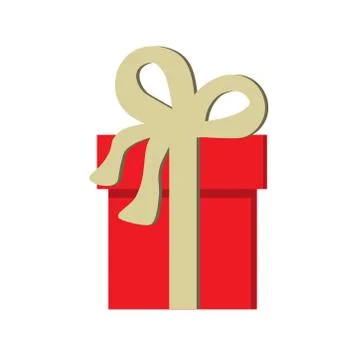 Cute, red gift box with a gold bow. Illustrazione stock
