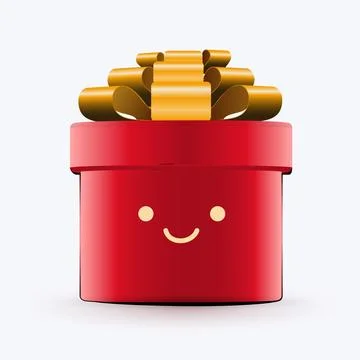Cute Red Gift Box with Smiling Face, Holiday Present Concept on White Backg.. Illustrazione stock