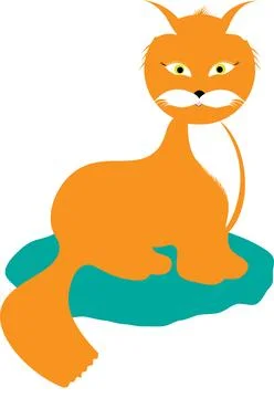 A cute red-haired cat is sitting on a turquoise rug. Stock Illustration