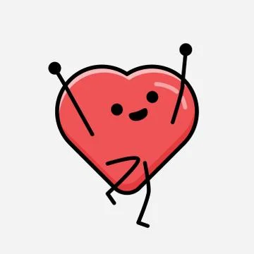 Cute Red Heart Mascot Vector Character in Flat Design Style Stock Illustration