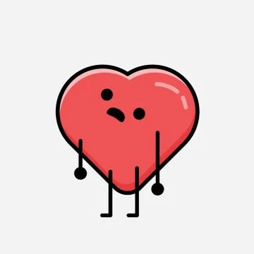 Cute Red Heart Mascot Vector Character in Flat Design Style Stock Illustration
