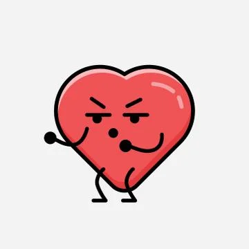 Cute Red Heart Mascot Vector Character in Flat Design Style Stock Illustration