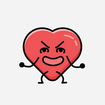 Cute Red Heart Mascot Vector Character in Flat Design Style Stock Illustration