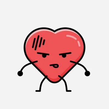 Cute Red Heart Mascot Vector Character in Flat Design Style Stock Illustration