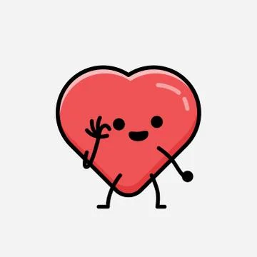 Cute Red Heart Mascot Vector Character in Flat Design Style Stock Illustration