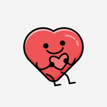Cute Red Heart Mascot Vector Character in Flat Design Style Stock Illustration