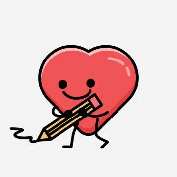 Cute Red Heart Mascot Vector Character in Flat Design Style Stock Illustration