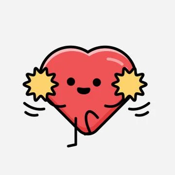 Cute Red Heart Mascot Vector Character in Flat Design Style Stock Illustration