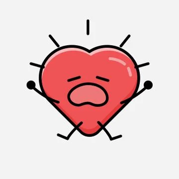 Cute Red Heart Mascot Vector Character in Flat Design Style Stock Illustration