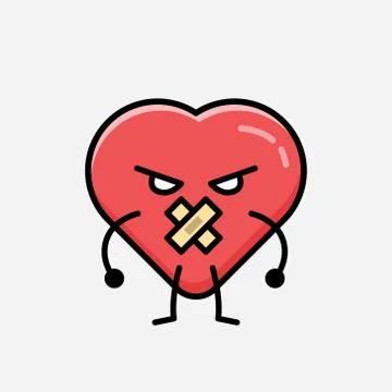 Cute Red Heart Mascot Vector Character in Flat Design Style Stock Illustration