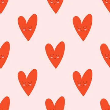 Cute red heart seamless pattern. Stock Illustration