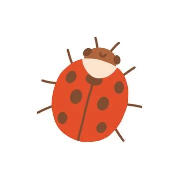 Cute red ladybug character vector illustration with dark spots and smiling Illustrazione stock