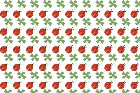 Cute red ladybug vector pattern and clover leaf Illustrazione stock
