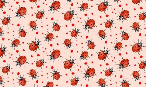 Cute red ladybugs pattern Stock Illustration