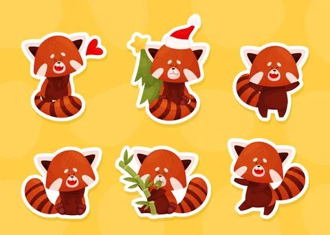 Cute Red Panda Character Doing Different Activities Vector Set Ilustración de archivo